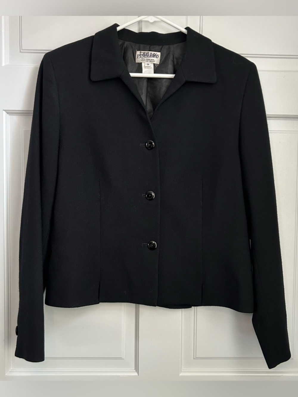 Vtg Pendleton Blazer Jacket Womens 14 Black Wool 3 Button Business Classic 90s